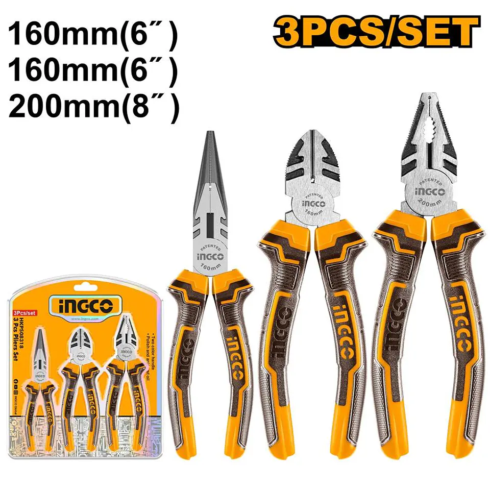 Set Alicates 3 Piezas 160 mm /6 Pulgadas Ingco HKPS08318 3