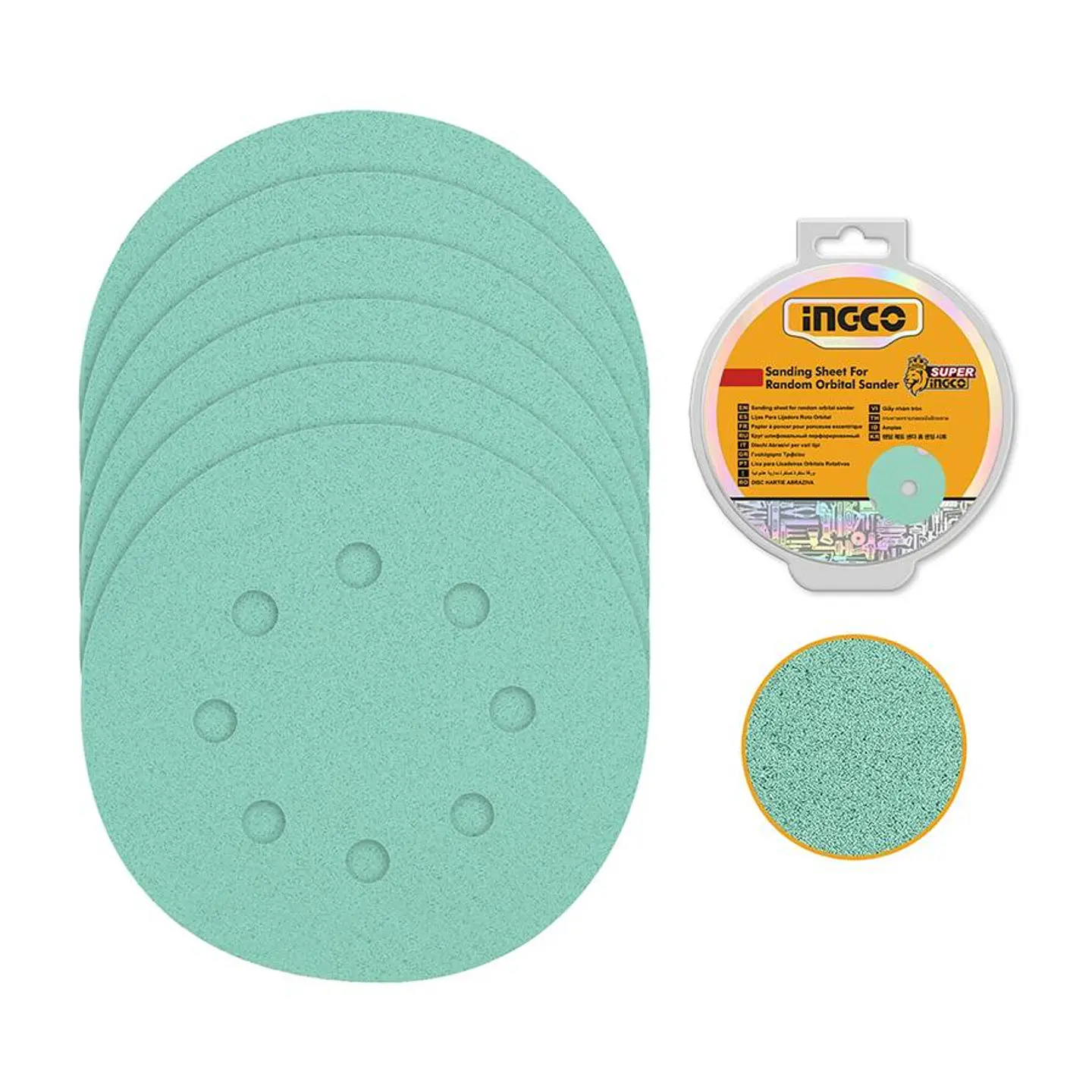 Set 50 Discos Lija Multimaterial 125 mm 5 Pulg P40-180 Ingco 5