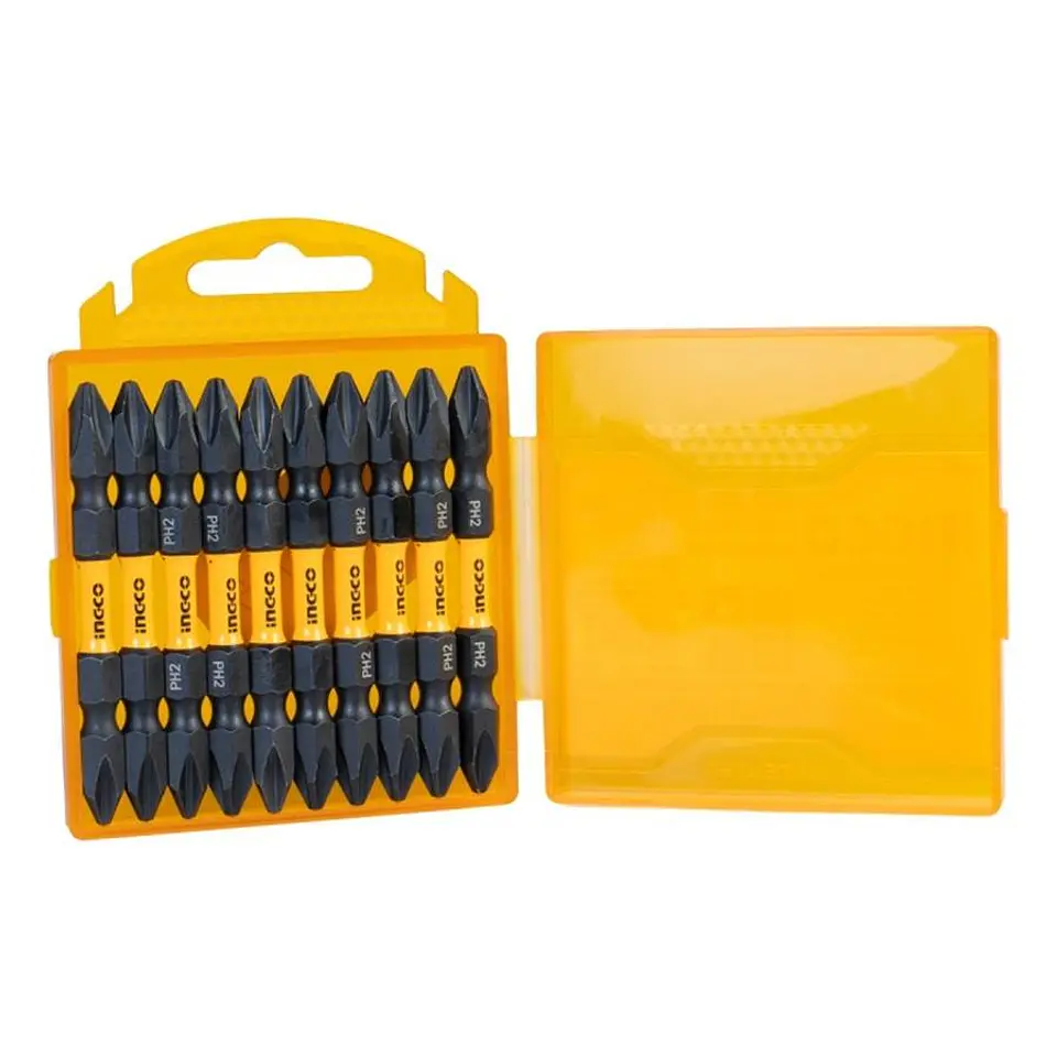 Set de 10 Puntas Doble Atornillador Impacto PH2x65mm Ingco 1