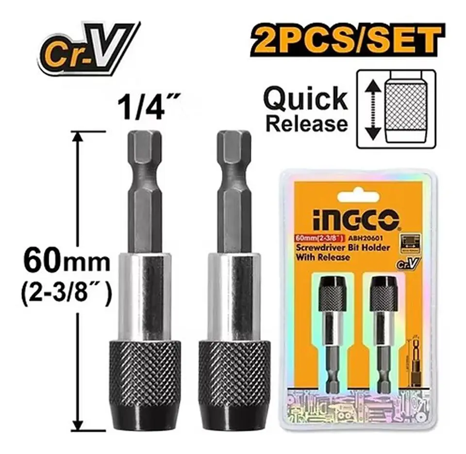 Set de 2 Adaptador Puntas 1/4 Pulgadas 60 mm  Ingco ABH20601 4
