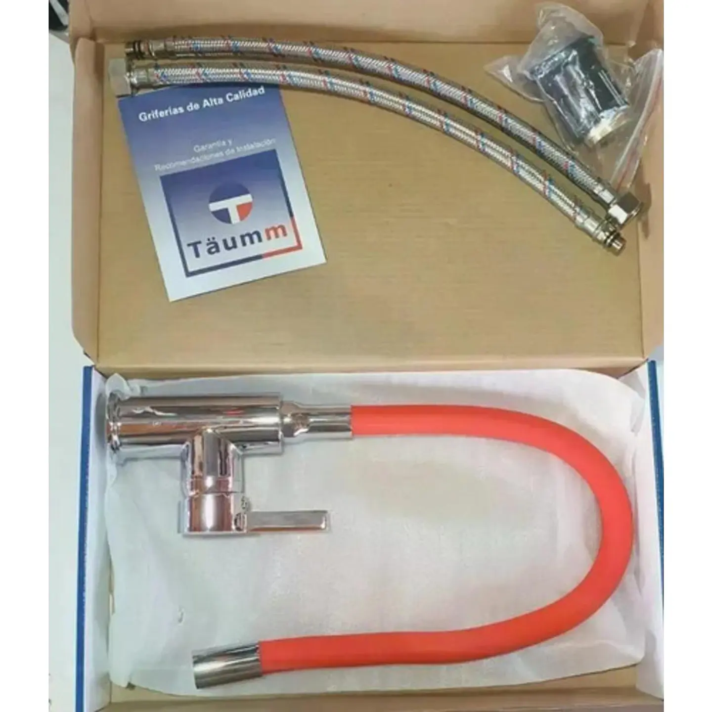 Llave Monomando Lavaplatos Cuello Flexible Taumm Grifo Rojo Brillante 4