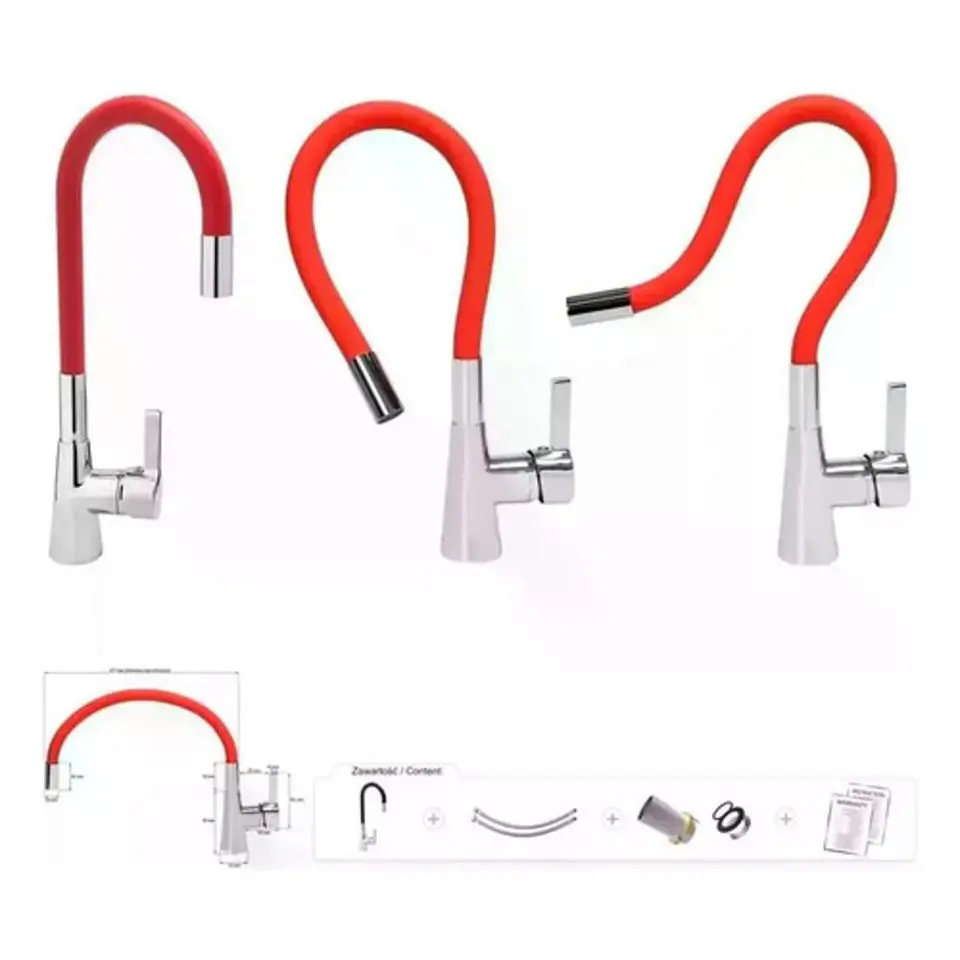 Llave Monomando Lavaplatos Cuello Flexible Taumm Grifo Rojo Brillante 10