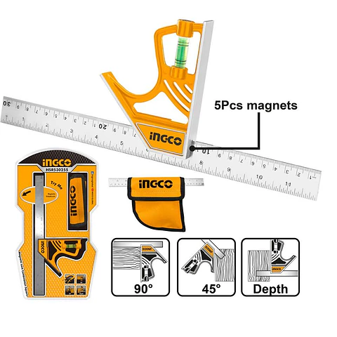 Escuadra De Combinación Magnética Ingco 300mm Naranja Naranja Oscuro