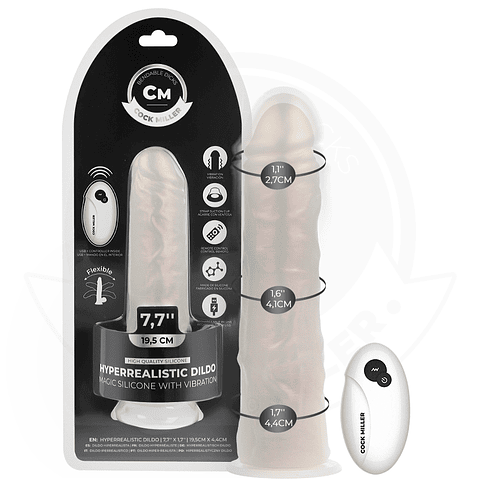 COCK MILLER - DILDO COM VENTOSA, LUZES E VIBRAÇÃO COM CONTROLE REMOTO BRANCO 19,5 CM