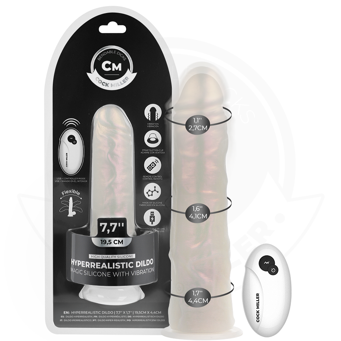 COCK MILLER - DILDO COM VENTOSA, LUZES E VIBRAÇÃO COM CONTROLE REMOTO BRANCO 19,5 CM 1