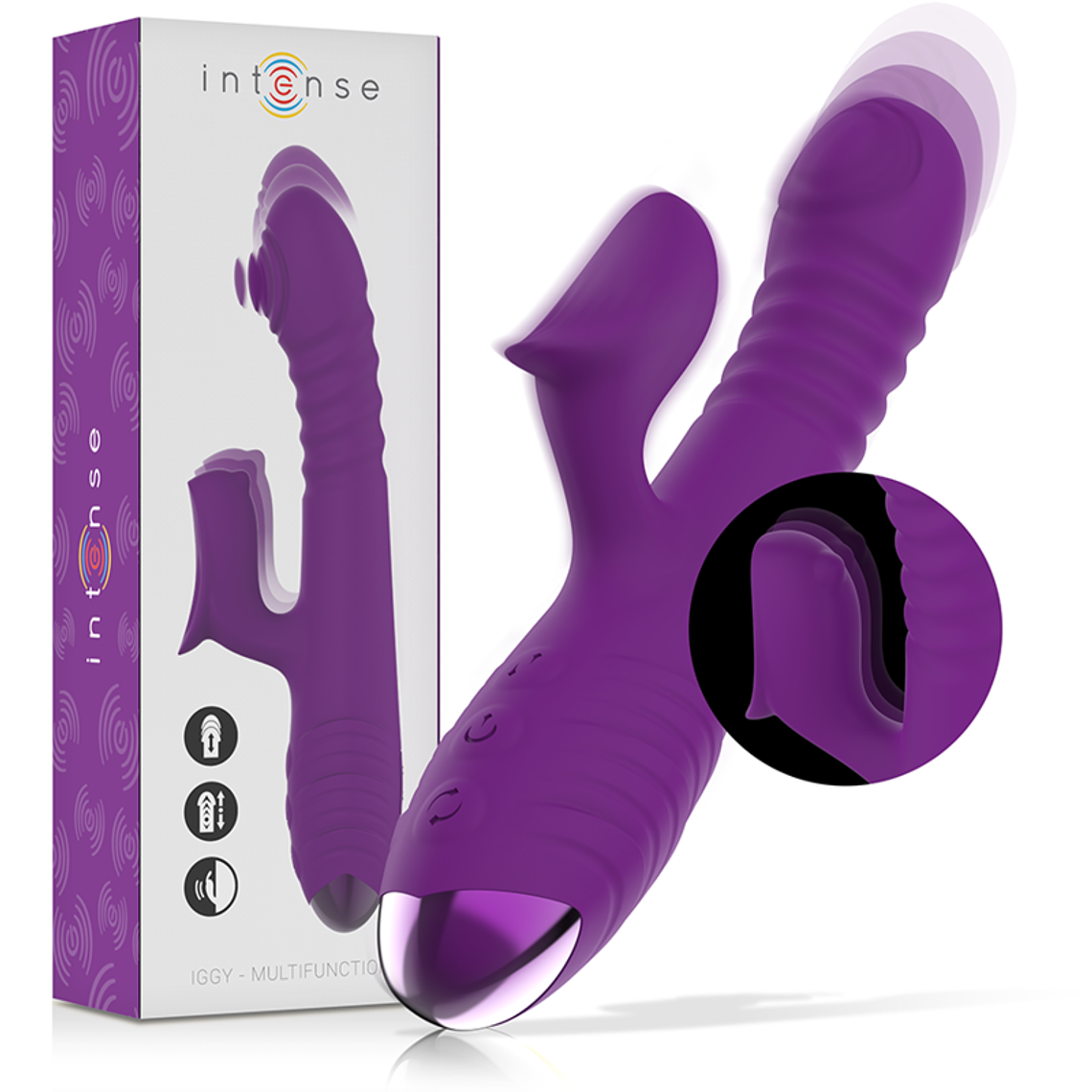 INTENSE - VIBRADOR RECARREGVEL MULTIFUNO IGGY PARA CIMA E PARA BAIXO COM ESTIMULADOR CLITÓRICO ROXO 1