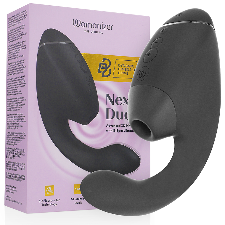 WOMANIZER - DUO NEXT ESTIMULADOR DUPLO DE CLITOR E PONTO G PRETO 1