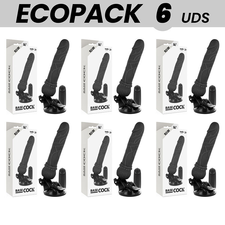 ECOPACK 6 UNIT - BASECOCK CONTROLE REMOTO VIBRADOR REALÍSTICO BASECOCK PRETO 19,5 CM 1