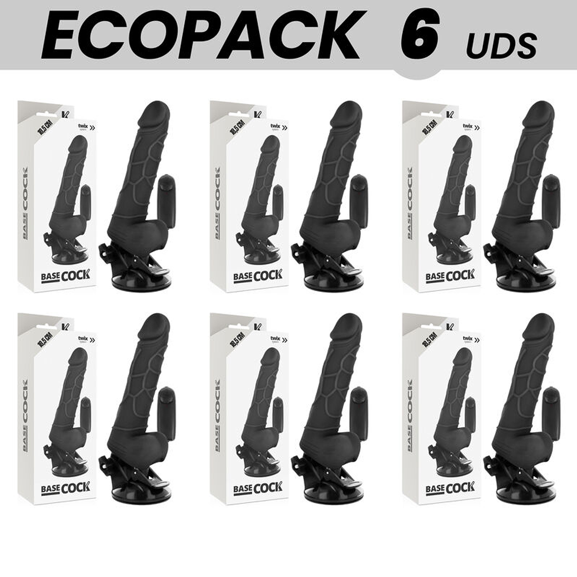 ECOPACK 6 UNIT - BASECOCK CONTROLE REMOTO VIBRADOR REALÍSTICO PRETO 18.5 CM -O- 4CM 1