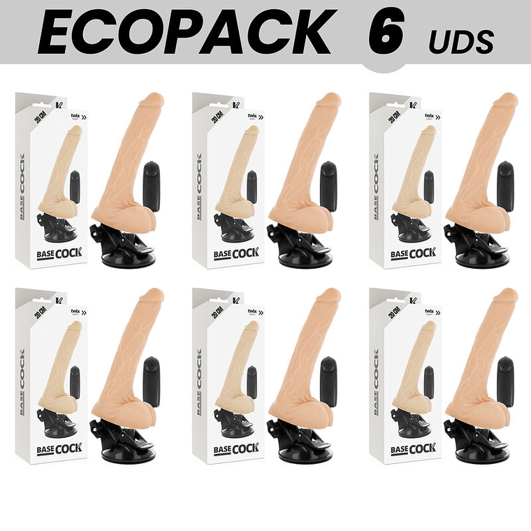 ECOPACK 6 UNIT - BASECOCK VIBRADOR DE CONTROLE REMOTO NATURAL REALISTA COM TESTÍCULOS 20 CM -O- 4 CM 1