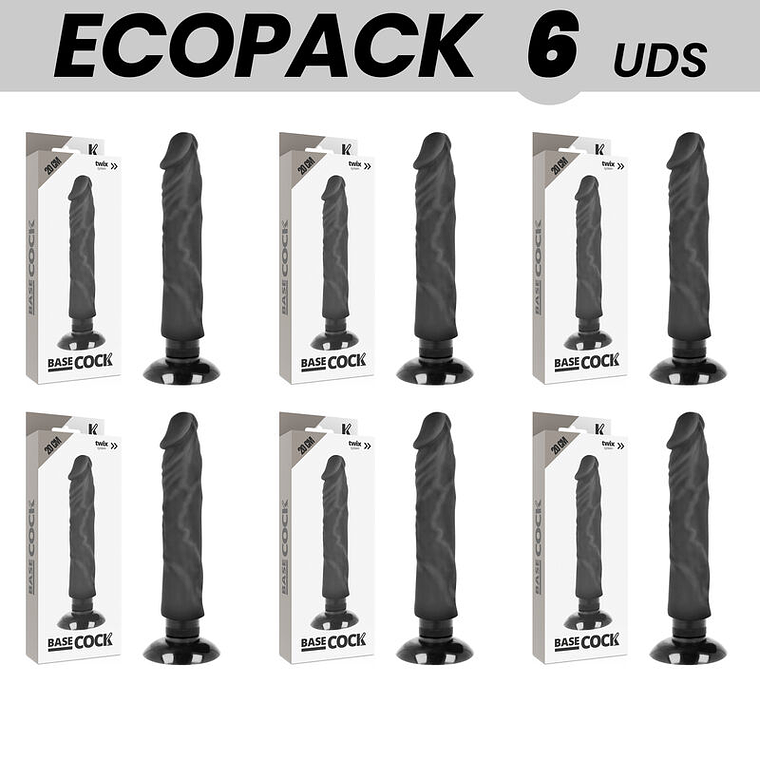 ECOPACK 6 UNIT - BASECOCK VIBRADOR REALÍSTICO BASECOCK 2-1 PRETO 20 CM -O- 4 CM 1