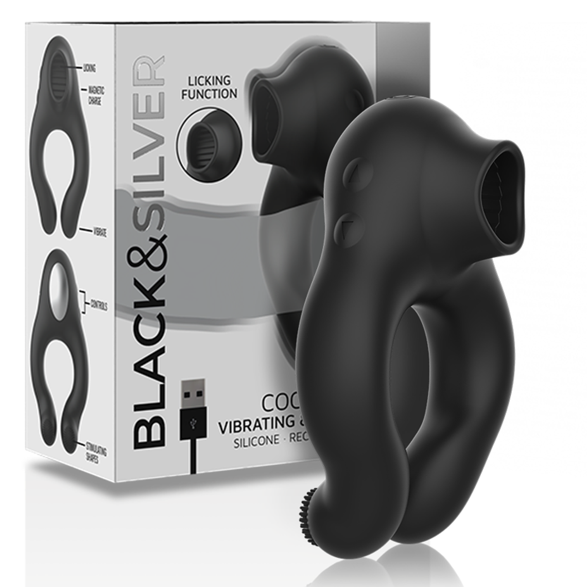 BLACK&SILVER - ANEL VIBRADOR DE SILICONE 3 MOTORES RECARREGÁVEIS PRETO 1