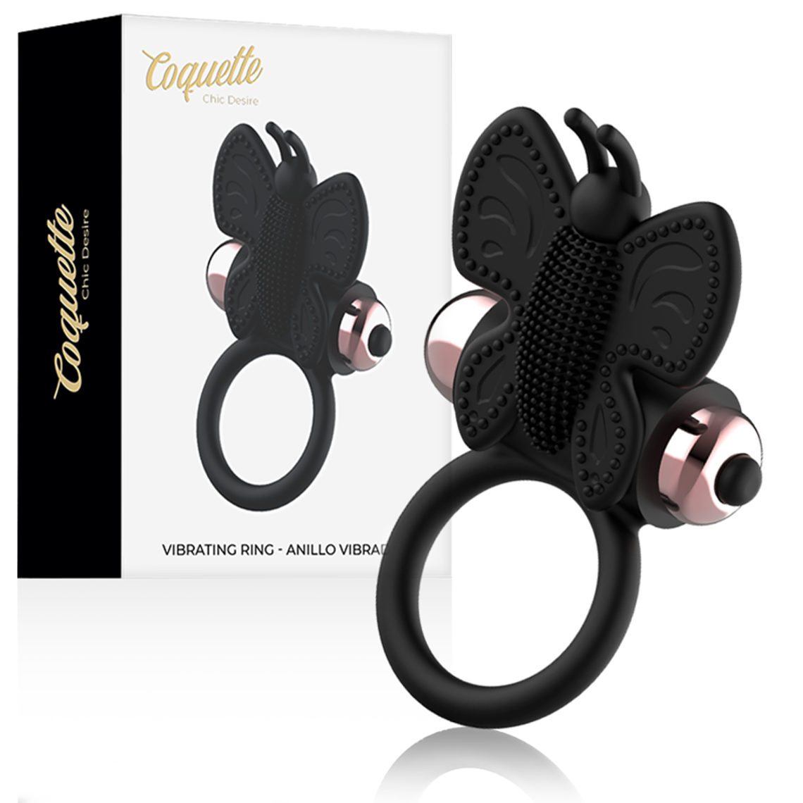 COQUETTE CHIC DESIRE - ANEL BORBOLETA COM VIBRADOR PRETO/ OURO 1