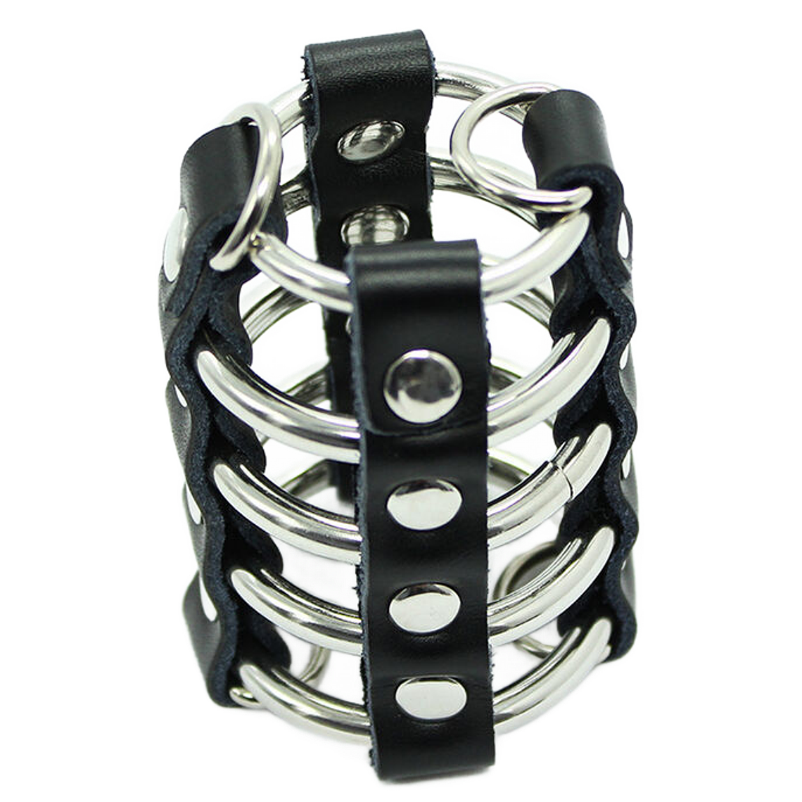 OHMAMA FETISH - GAIOLA PARA PÊNIS COM ANÉIS DE METAL E ALAS DE COURO 1