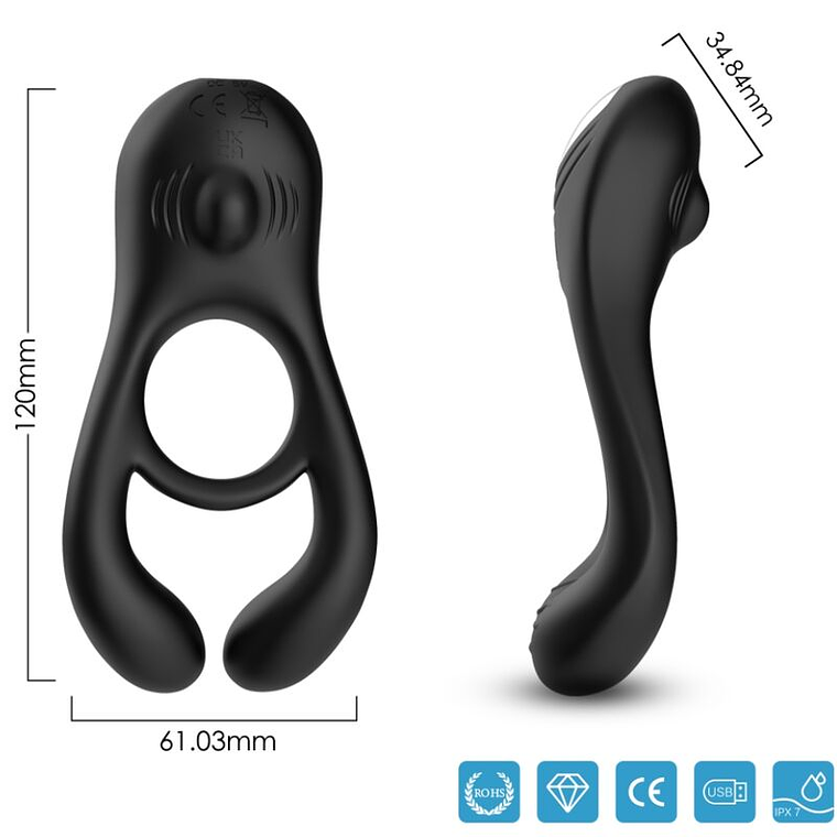 ARMONY - ANEL VIBRADOR DUPLO VEYRON PARA CASAIS PRETO 1
