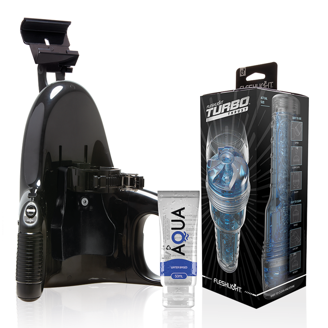 FLESHLIGHT - TURBO THRUST BLUE ICE + LANÇAMENTO UNIVERSAL + LUBRIFICANTE DE QUALIDADE AQUA 50 ML 1