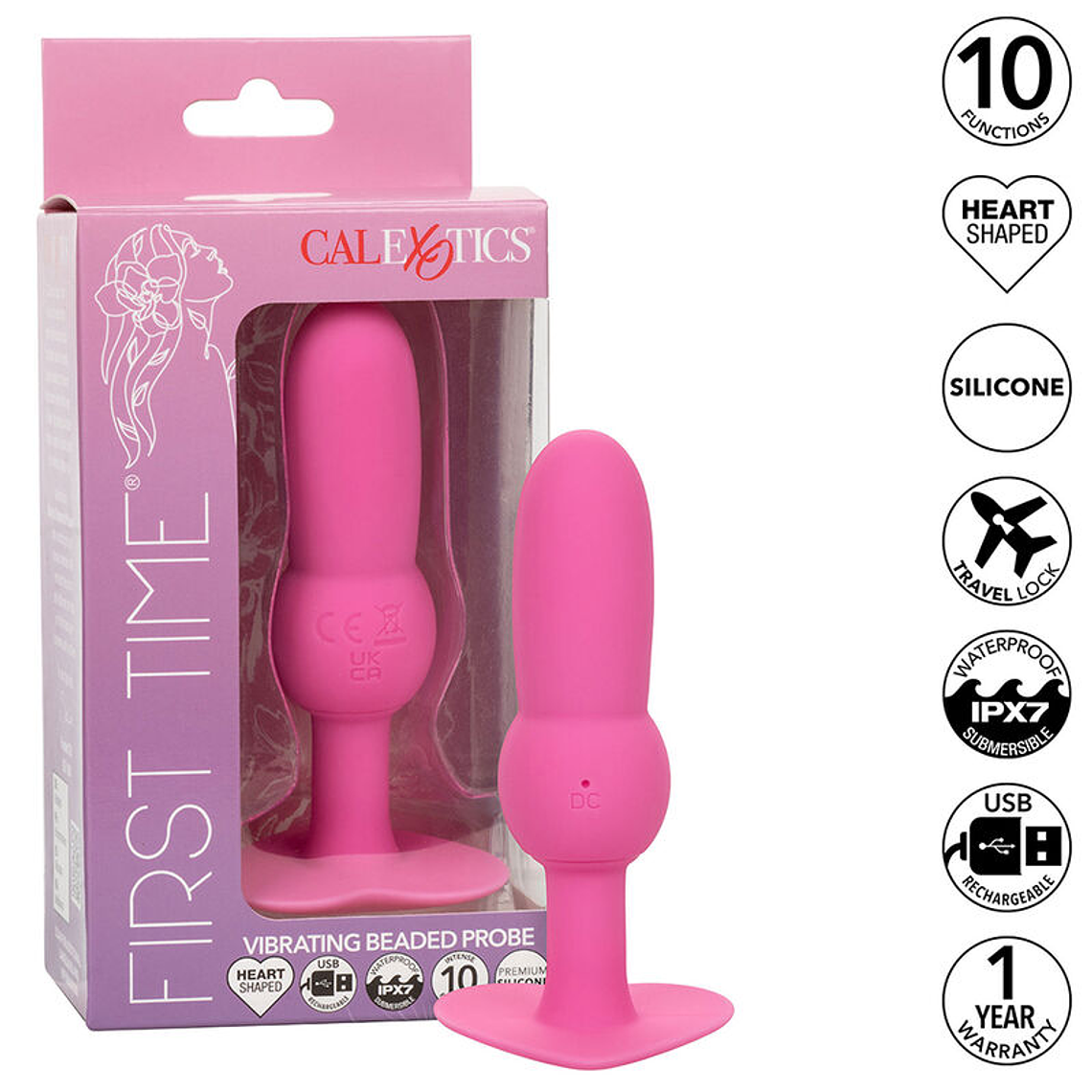 CALEXOTICS - FIRST TIME PLUG ANAL SONDA DE CONTAS 10 VIBRAÇÕES ROSA 1