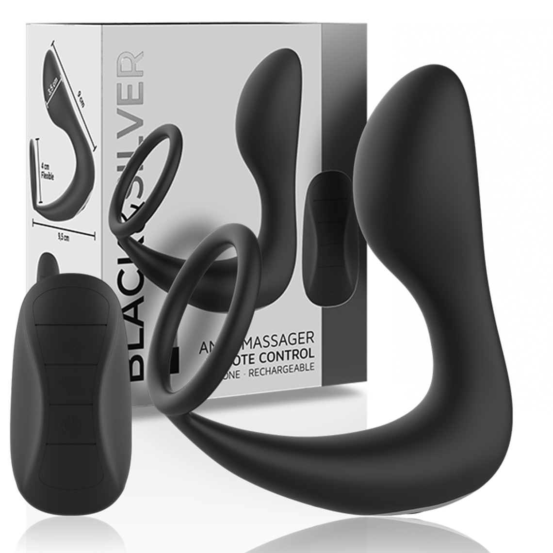 BLACK&SILVER - MASSAGER ANAL COM CONTROLE REMOTO SILICONE RECARREGVEL PRETO 1
