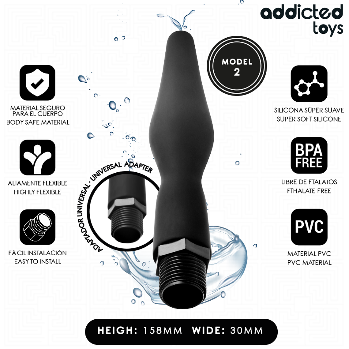 ADDICTED TOYS - LIMPADOR ANAL COM ADAPTADOR UNIVERSAL MODELO 2 1
