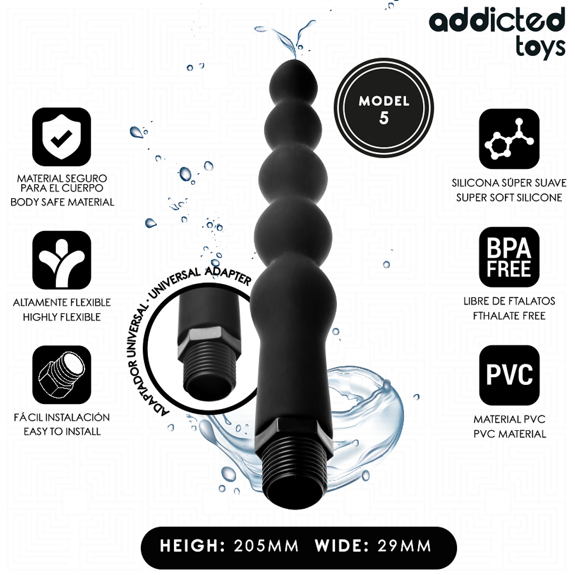 ADDICTED TOYS - LIMPADOR ANAL COM ADAPTADOR UNIVERSAL MODELO 5 1