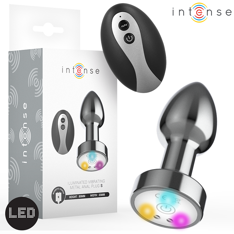INTENSE - PLUG ANAL DE METAL VIBRANTE COM LUZES LED E CONTROLE REMOTO - TAMANHO S 1