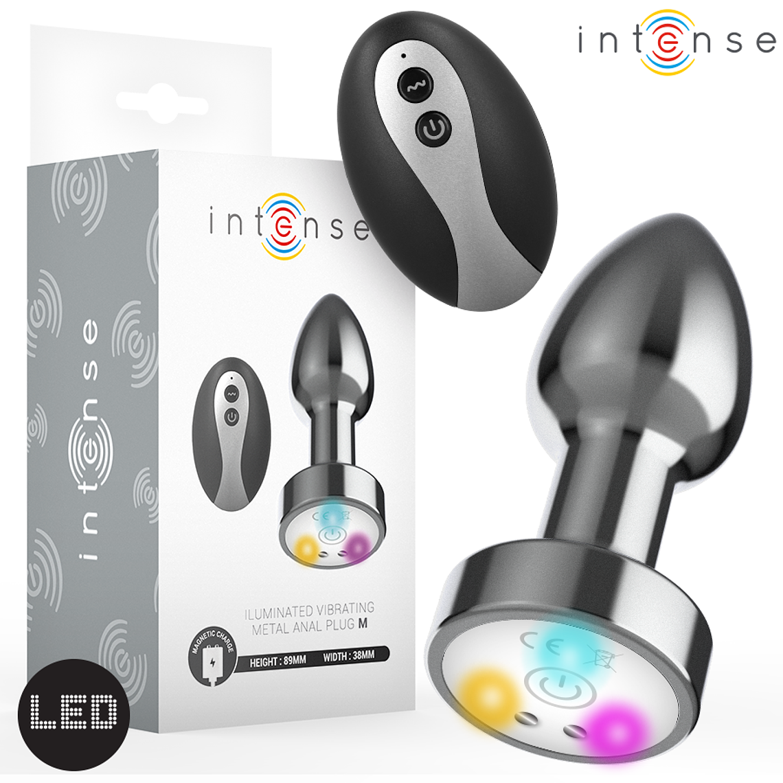 INTENSE - PLUG ANAL DE METAL VIBRANTE COM LUZES LED E CONTROLE REMOTO - TAMANHO M 1