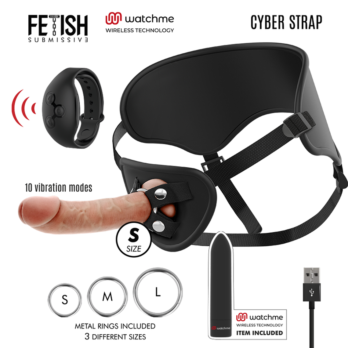 FETISH SUBMISSIVE CYBER STRAP - ARNÊS COM DILDO E BALA CONTROLE REMOTO TECNOLOGIA WATCHME S 1