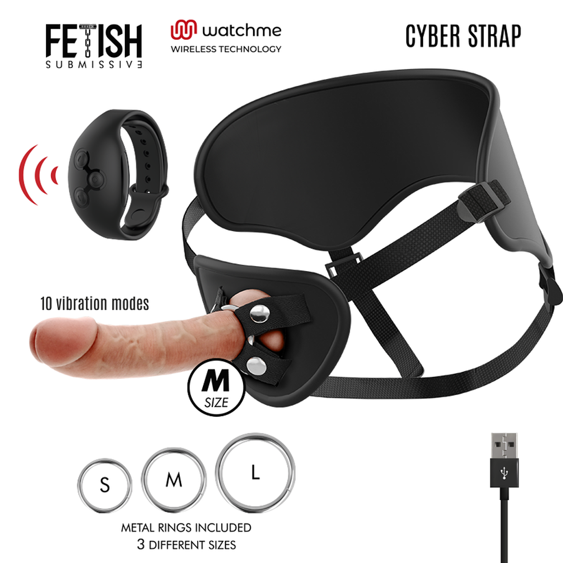 FETISH SUBMISSIVE CYBER STRAP - ARNÊS COM TECNOLOGIA DILDO WATCHME M DE CONTROLE REMOTO 1