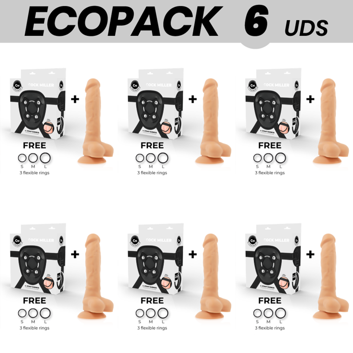 ECOPACK 6 UNIDADES - COCK MILLER ARNÊS + DENSIDADE DE SILICONE ARTICULVEL COCKSIL 18 CM 1