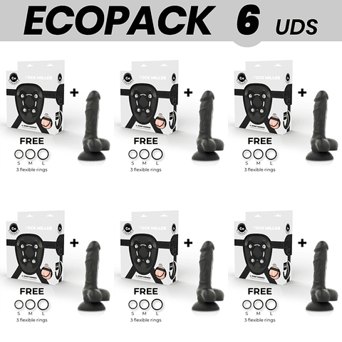 ECOPACK 6 UNIDADES - COCK MILLERARNÊS + DILDO SILICONE DENSIDADE ARTICULVEL PRETO COCKSIL 13 CM