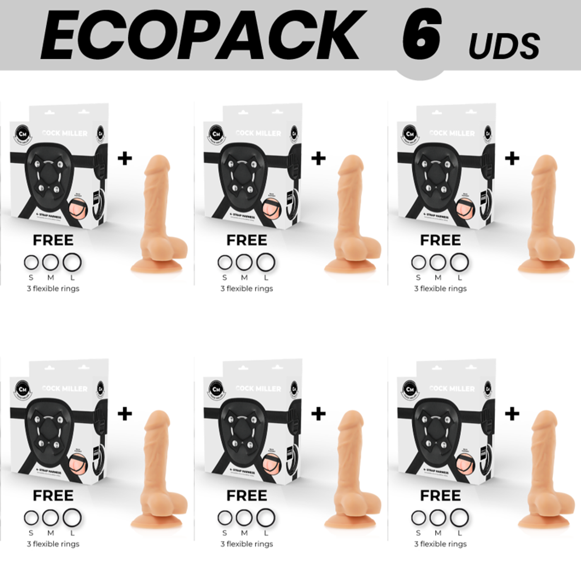 ECOPACK 6 UNIDADES - COCK MILLER ARNÊS + DILDO SILICONE DENSIDADE ARTICULVEL COCKSIL 13 CM 1