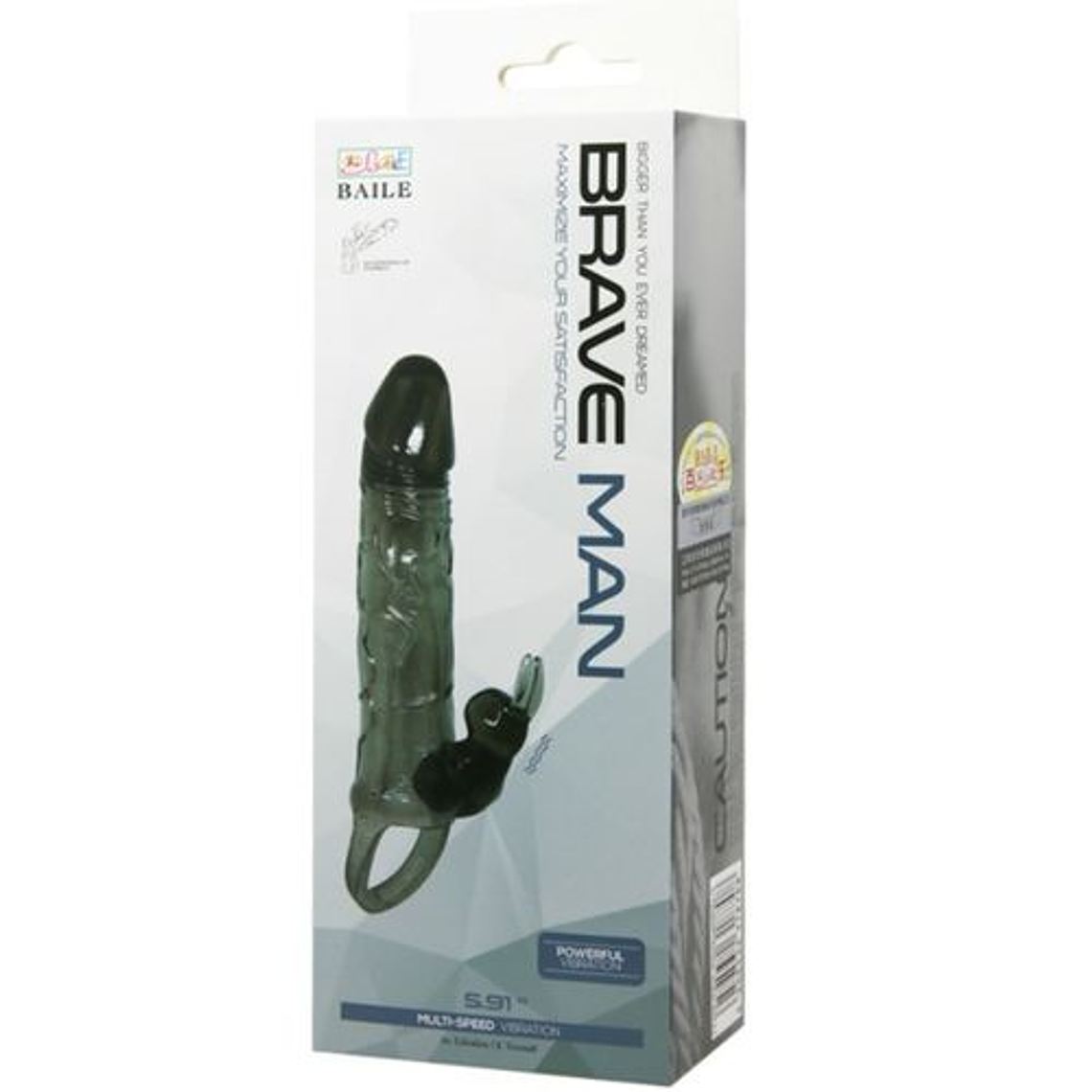 BAILE - Capa para pénis Brave Man com coelho vibrador (preto, 16,5 cm) 9