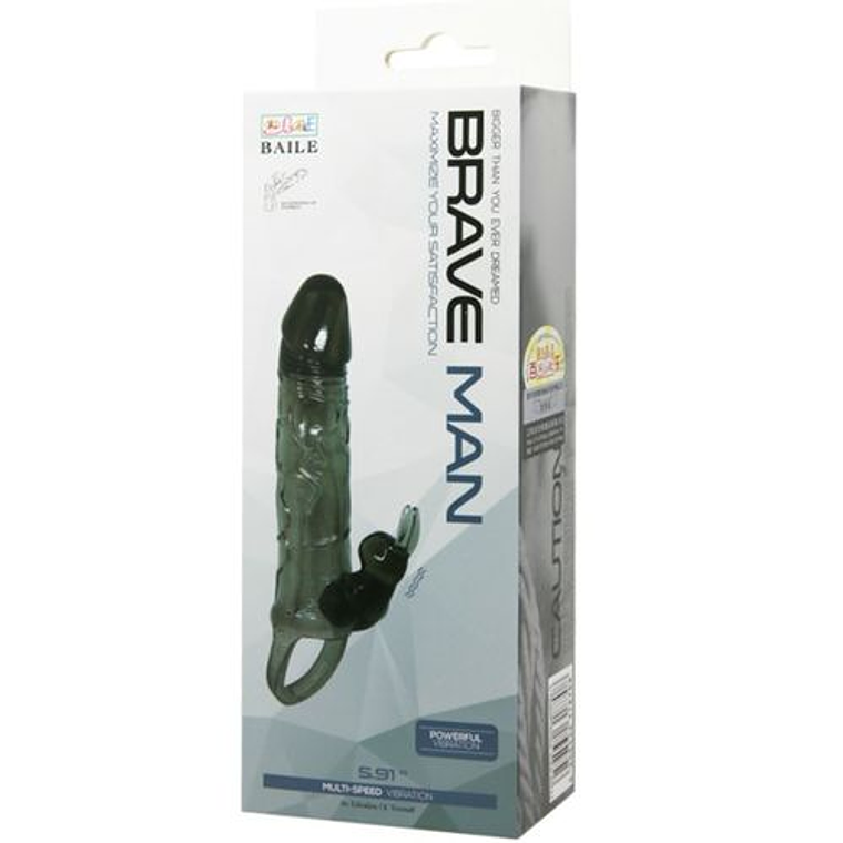 BAILE - Capa para pénis Brave Man com coelho vibrador (preto, 16,5 cm) 9