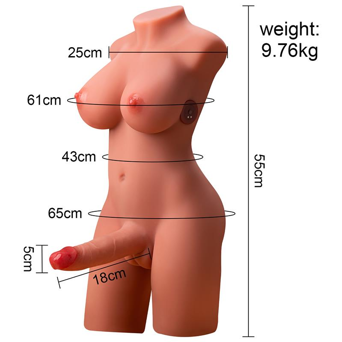 Torso Ladyboy com Vibração XISE Miah | 9.8kg Impulso 4 Modos 10