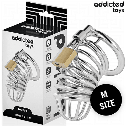 ADDICTED TOYS LOCKED - GAIOLA DE PÊNIS DE METAL COM CÉLULA DE FERRO TAMANHO M