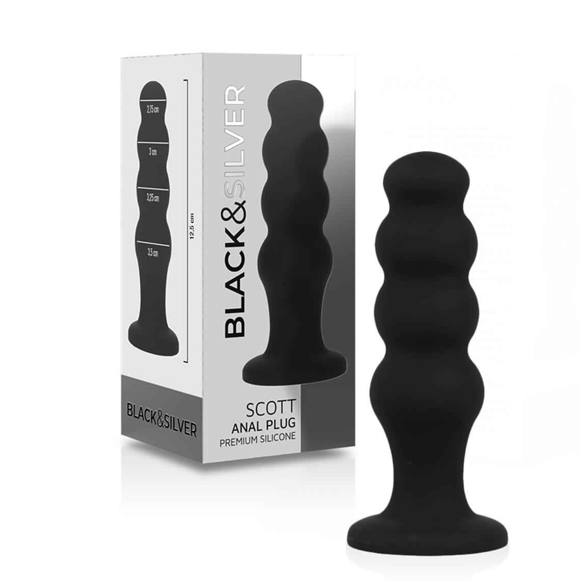 BLACK&SILVER - PLUG ANAL DE SILICONE SCOTT PREMIUM PRETO 1