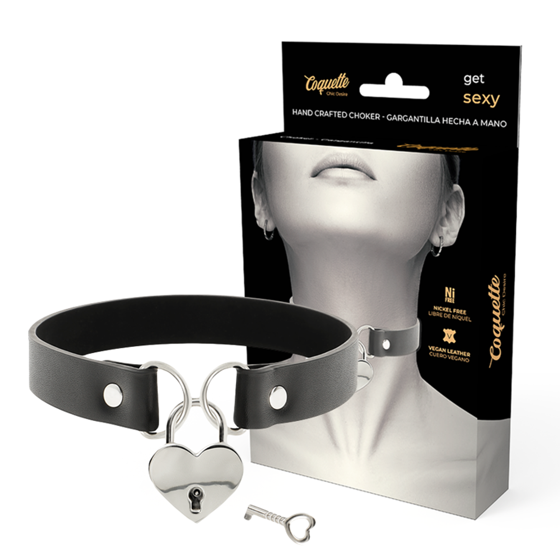 COQUETTE CHIC DESIRE - COLAR DE COURO VEGANO COM ACESSÓRIO DE CORAO COM CHAVE 1