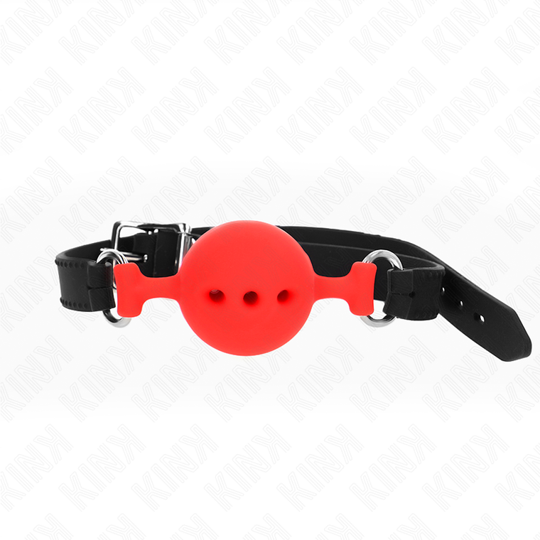 KINK - MORDAÇA COMPLETA DE SILICONE 55 x 2 CM COM BOLA DE 4,5 CM TAMANHO M VERMELHO AJUSTÁVEL 35-51 CM 1