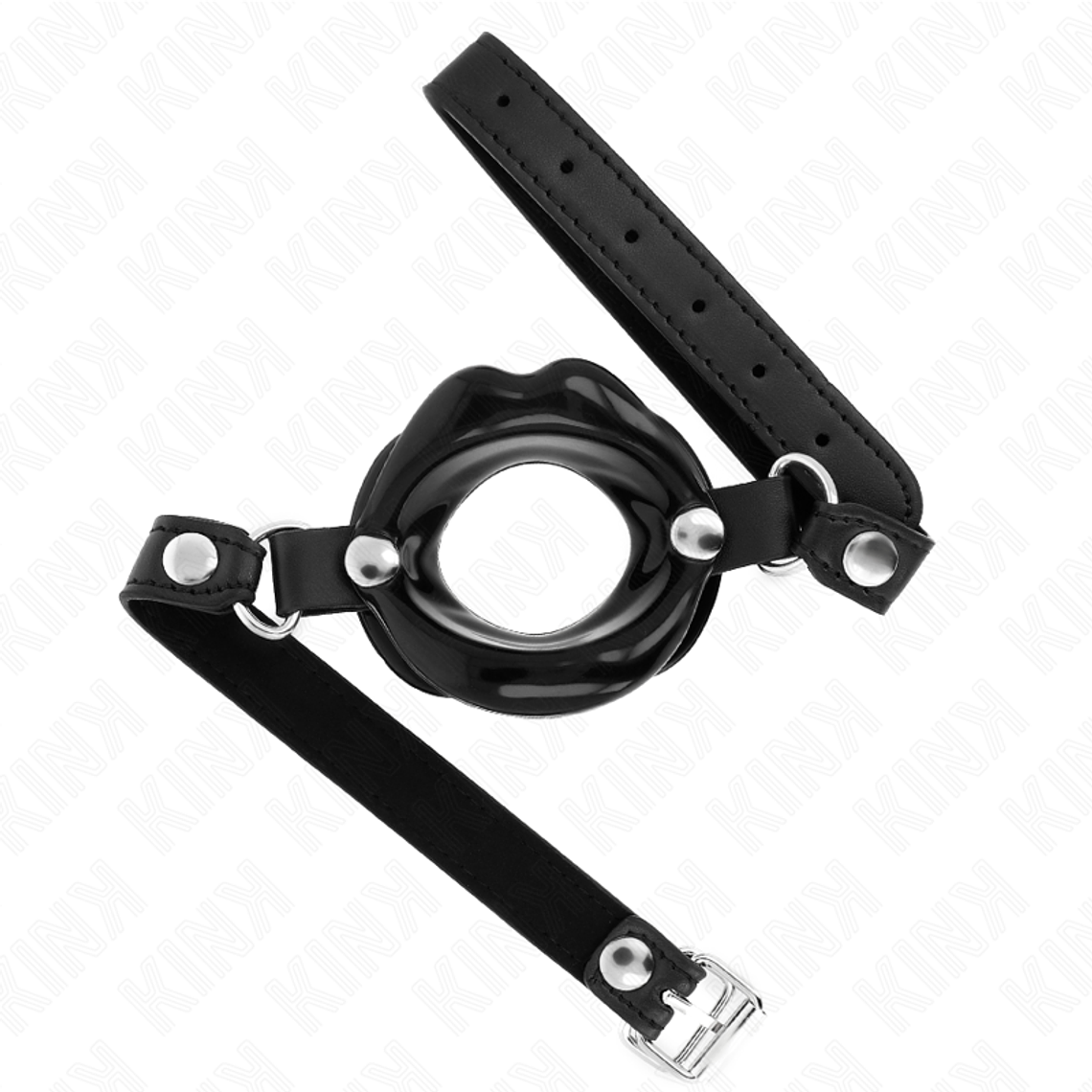 KINK - MORDAÇA LIP 8 CM COM ALÇA DE COURO PRETA 63 x 2 CM AJUSTÁVEL 39-58 CM 1