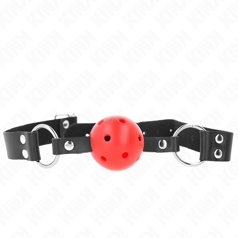 KINK - BOLA RESPIRÁVEL 4 CM MORDAÇA COM REBITE DUPLO VERMELHO 62,5 x 2,5 CM AJUSTÁVEL 42-58 CM 1