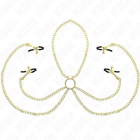 KINK - 4 PINÇAS DE BICO E CLITÓRITO AJUSTÁVEIS OURO