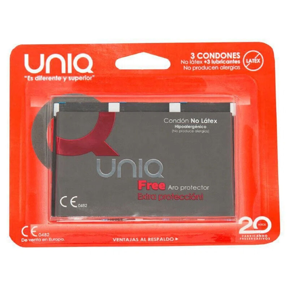 UNIQ - PRESERVATIVOS SEM LÁTEX COM ANEL PROTETOR 3 UNIDADES 1