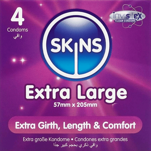 SKINS - PRESERVATIVOS EXTRA GRANDE PREMIUM PACOTE 4