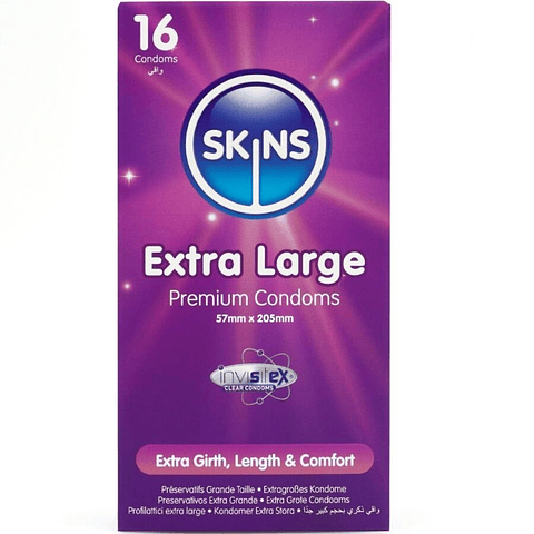 SKINS - PRESERVATIVOS EXTRA GRANDE PREMIUM PACOTE COM 16