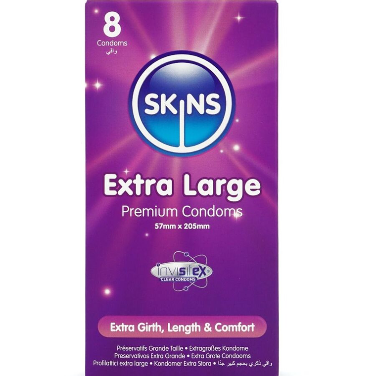 SKINS - PRESERVATIVOS EXTRA GRANDE PREMIUM PACOTE COM 8 1