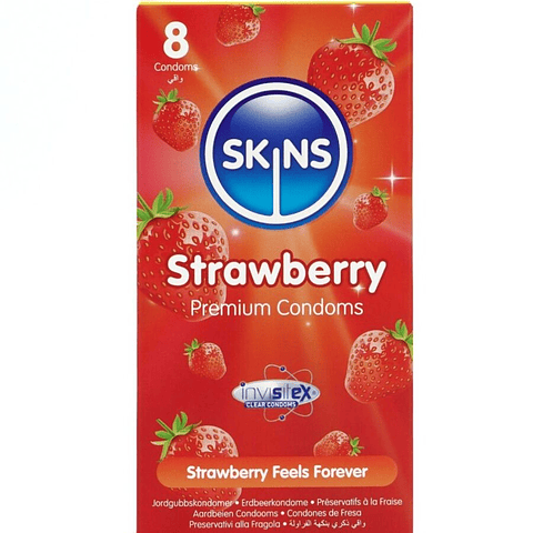 SKINS - PRESERVATIVOS PREMIUM DE MORANGO - PACOTE COM 8