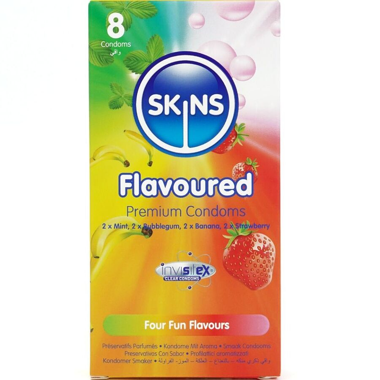 SKINS - PRESERVATIVOS PREMIUM MULTI SABORES PACOTE 8 1
