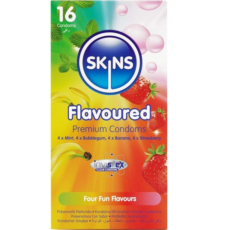 SKINS - PRESERVATIVOS PREMIUM MULTI SABORES PACOTE COM 16 1