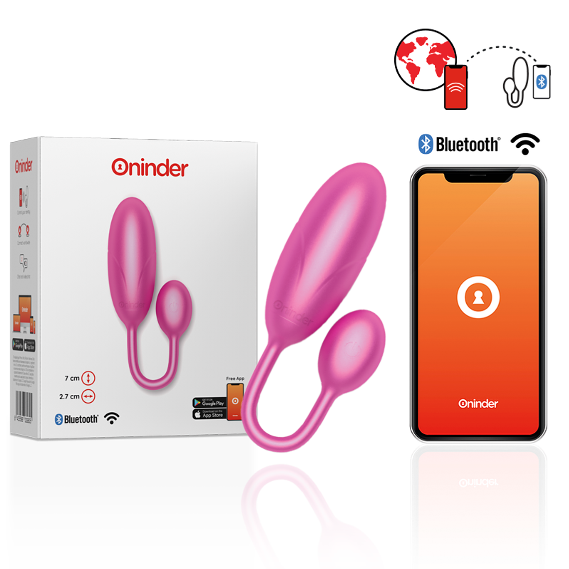ONINDER - OVO VIBRATÓRIO DENVER ROSA 7 X 2,7 CM APLICATIVO GRATUITO 1