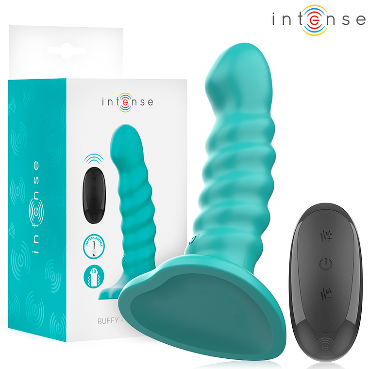 INTENSE - VIBRADOR BUFFY TAMANHO P DESIGN ESPIRAL 10 VIBRAÇÕES CONTROLE REMOTO AZUL 1